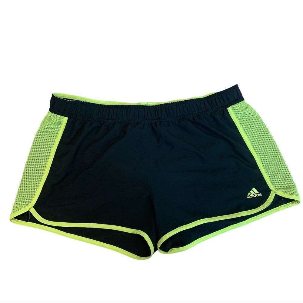 ADIDAS black fluorescent neon yellow running shorts Sz XL